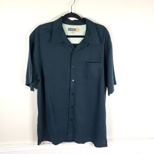 Men's Quicksliver Dark Blue Button Up Textured Short Sleeve Shirt Size XL